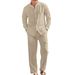 Men's Linen Casual Two Piece Set Stand Collar Shirt Loose Fitting Trousers_viptrois.com