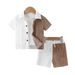 Mother & Kids Boys Handsome Gentleman Suit Summer College Style Children's Thin Shirt Fashionable Dress Boy Short Sleeved Shorts Clothes_viptrois.com
