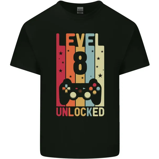 8th Birthday 8 Year Old Level Up Gamming T-Shirt Mens Womens Tees Top Childrens_viptrois.com