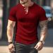 Men's Clothing Short Sleeved Tops Ribbed V Neck Slim Short Sleeved Henry T Shirt_viptrois.com