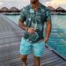 Men's Printed Short Sleeve Polo Shirt & Casual Shorts Set - Summer Beach Outfit With Zipper Detail_viptrois.com