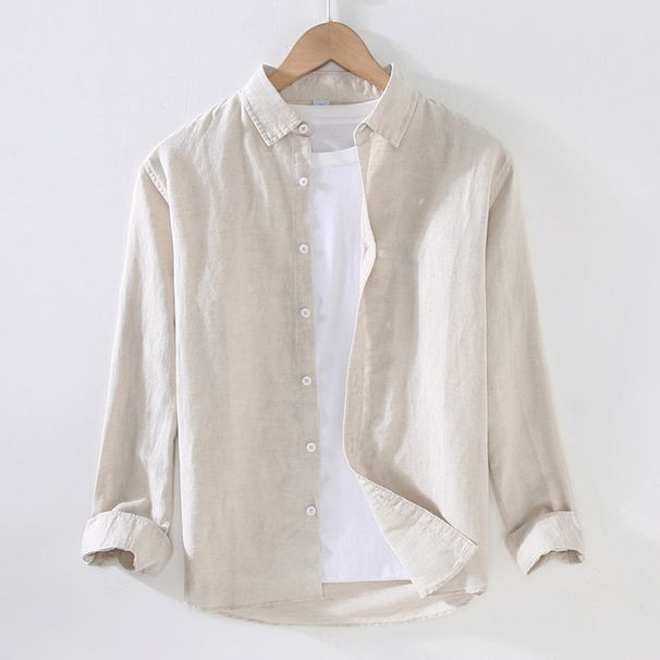 Men's Clothing Long Sleeved Linen Shirt Men's Loose Fashion Casual Cotton And Linen Shirt Jacket_viptrois.com