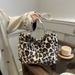 Women's Bags Large Capacity Plush Leopard Print Tote Bag New Temperament Versatile Fur Bag Shoulder Bag Handbag_viptrois.com