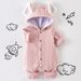 Mother & Kids Soft Cotton Baby Hooded Romper With Bunny Ears - Long Sleeve Jumpsuit For Infants 0-18M (Grey/Pink)_viptrois.com