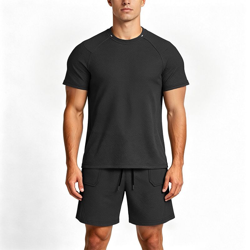 Men's Clothing Men's Summer Casual Suit Youth Loose Fit Sweat Wicking Breathable Sports Short Sleeved Shirt And Shorts Set_viptrois.com