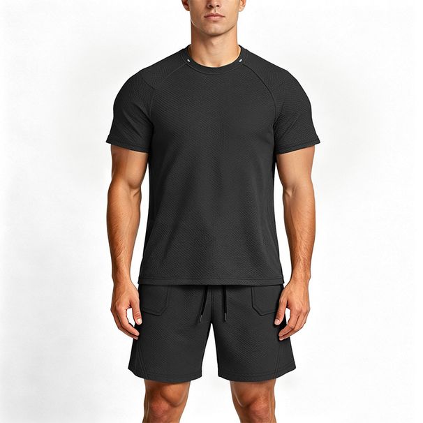 Men's Clothing Men's Summer Casual Suit Youth Loose Fit Sweat Wicking Breathable Sports Short Sleeved Shirt And Shorts Set_viptrois.com