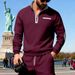 Men's Heavyweight Fleece-Lined Half-Zip Stand Collar Sweatshirt - Sporty Casual Pullover With Contrast Color Zipper Side Pockets,_viptrois.com