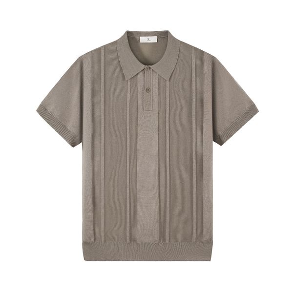 Old Money Style Sweater Knitted Polo Shirt Men's Solid Color Turn-Down Collar Casual Short Sleeve_viptrois.com