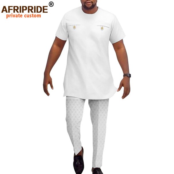 Men's Casual Cotton Short Sleeve Set Africa Print Two-Piece Clothing Polyester Muslim Sets_viptrois.com