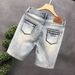 Light Colored Ripped Jeans Men's 2024 Summer Thin Loose Shorts Trendy Printed Casual Versatile Five Quarter Pants_viptrois.com