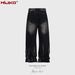 Man's clothing Men's and women's wash water to do old pants men's and women's laser texture white straight leg high street style jeans_viptrois.com