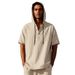 Men's New Linen Hooded Short-sleeved T-shirt Fashion Simple Loose Pullover Henley Shirt Tops_viptrois.com