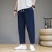 Men's Clothing Summer New Chinese Style Men's Solid Color Cotton And Linen Loose Nine Point Pants Youth Fashion Trend Casual Sports Pants_viptrois.com
