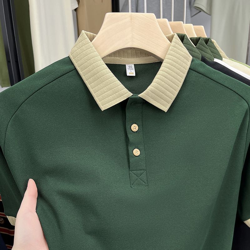 Men's Clothing High Grade Ice Silk Shirt Short Sleeved Men Summer Fashion Casual Simple Lapel Men's T-Shirt For Formal & Casual_viptrois.com