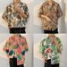 KOBPT Men's Floral Shirt Summer Hawaiian Style All over Print Loose Short Sleeve Retro Street Style Beach Couple Shirt_viptrois.com