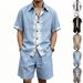 Men's Linen Short Sleeve Shirt And Shorts Set Breathable Casual Summer Outfit Comfortable Lightweight Two-Piece Daily Wear_viptrois.com