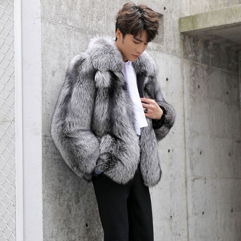 Men's clothing Autumn-winter fur men's coat Fashion casual silver fox fur coat thickened to keep warm_viptrois.com