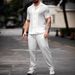 Men's Clothing Summer Lapel Solid Color Short Sleeve Button Trousers Men's Casual Shirt Men_viptrois.com