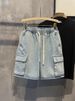 Men's Summer Thin Denim Shorts Loose Fit Cargo High Street Straight Leg Elastic Waist Mid-Length Trendy Brand Clothing_viptrois.com