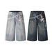 Men's Clothing Street Personality Cartoon Hand Painted Distressed Wide Leg Jeans Washed Distressed Loose Embroidered Wide Leg Pants_viptrois.com