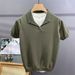 Men's Clothing Men's Handsome Small V Neck Solid Color Knitted Polo Shirt British Slim Short Sleeved T Shirt Casual Retro Top Trend_viptrois.com