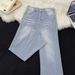 Retro American Style Washed Blue Jeans For Men, Spring And Autumn, Trendy Brand, Loose Straight Leg Wide Leg Casual Pants._viptrois.com