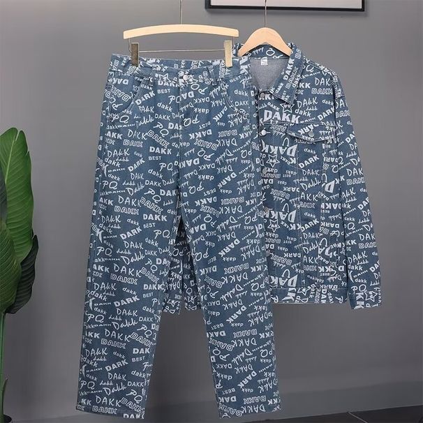 Men's Denim Jacket & Pants Set - Vintage American Style Casual Outfit For Spring & Autumn, Stylish Coat With Matching Trousers For Daily Wear_viptrois.com