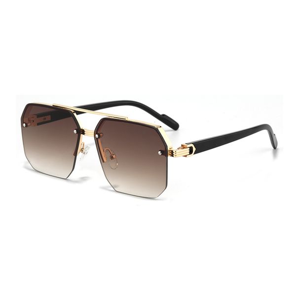 Oversize Retro Double Bridge Polygon Square Metal Men's Fashion Gradient Shades UV400 Trend Women's Sunglasses_viptrois.com