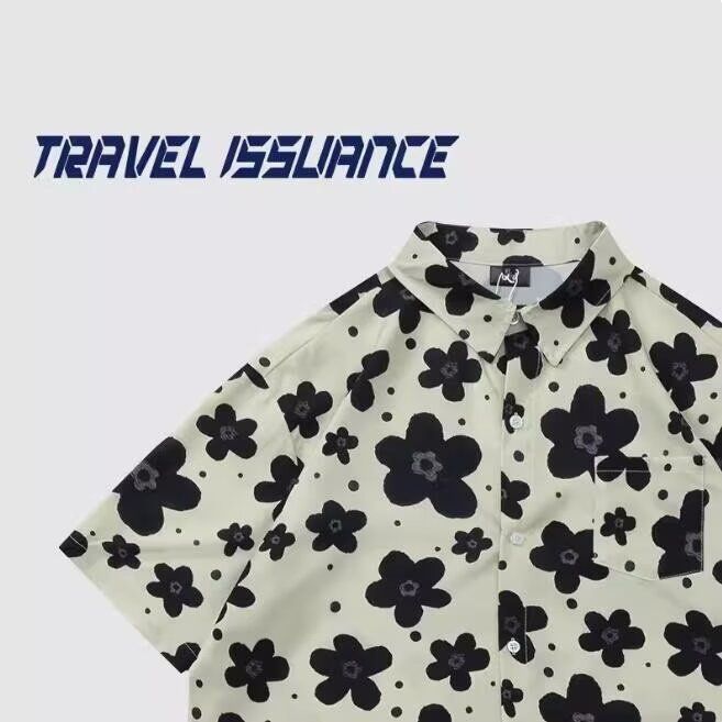 Men's Clothing Beach Holiday Flower Shirt Summer Ice Silk Thin Loose Short Sleeved Shirt Trendy Handsome Casual Jacket_viptrois.com