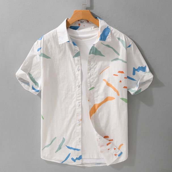 Summer Men's Striped Simple Short Sleeved Shirt Trend Casual Loose And Trendy Youth Versatile Men's Shirt_viptrois.com