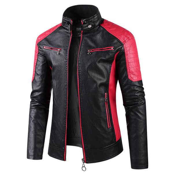2025 Spring And Autumn Men's PU Leather Motorcycle Jacket, Stand-up Collar Color Matching Thin Jacket_viptrois.com