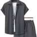 Men's Clothing Jacquard Men's Striped Short Sleeved Shirt Button Down Lapel Suit Men's Fashion Trend_viptrois.com