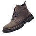 Men's Casual Work Boots - Round Toe Canvas High-Top Lace-Up Shoes With Rubber Sole For Autumn & Winter (Black/Brown, Single & Lined Options)_viptrois.com