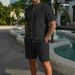 Men's Summer Shirt Set High Quality Button Decorated Shorts Stand Up Collar Solid Color Style_viptrois.com