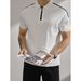 Men's Classic Colorblock Striped Polo Shirt | Semi-Zipper Collar & Embroidered Detail | Lightweight Summer Knit For Relaxed Fit_viptrois.com