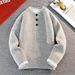 "Solid Color Vintage Henley Sweater – Classic Crewneck Pullover With Bone Buttons, Relaxed Fit Cotton Blend For Casual Sophistication"_viptrois.com