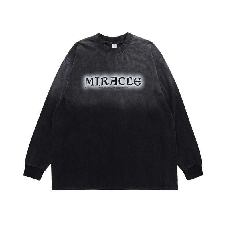 National Trend Brand High Tie-Dye Gradient Washed Text Loose Long Sleeve T-Shirt Street Unisex_viptrois.com