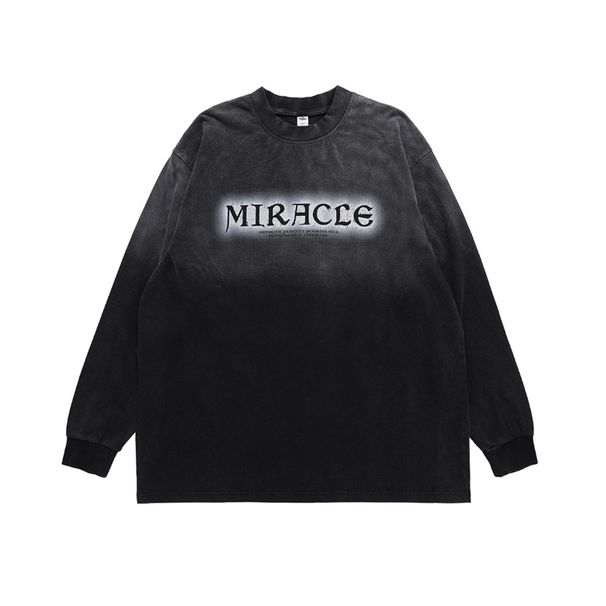 National Trend Brand High Tie-Dye Gradient Washed Text Loose Long Sleeve T-Shirt Street Unisex_viptrois.com