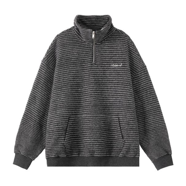 Nordmann Color Block Striped Half-Zip Stand Collar Sweatshirt Autumn Winter Heavyweight Retro Pullover Thickened Warm Jacket_viptrois.com