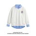 Hip-Hop Oversized College Style Patchwork Shirt-Collar Sweatshirt – Men’s Streetwear Pullover (Layered Mock Two-Piece, M-3XL, Retro Urban Aesthetic)_viptrois.com