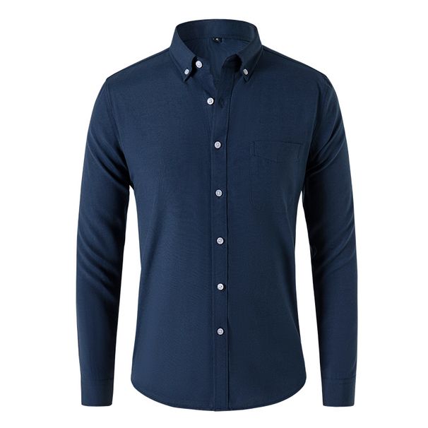 cross-border Foreign Trade European Size Oxford Spinning Japanese Retro Men's Long-sleeved Shirt Casual Plain Men's Shirt_viptrois.com