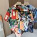 Dopamine Summer Vintage Oil Painting Graffiti Niche Lazy Wind Ins Casual Versatile Art Sense Short Sleeve Shirt Tide_viptrois.com