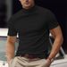Summer New Men's Casual T-Shirt Fashion Half High Collar Slim Fit Solid Color Base Shirt Trend_viptrois.com