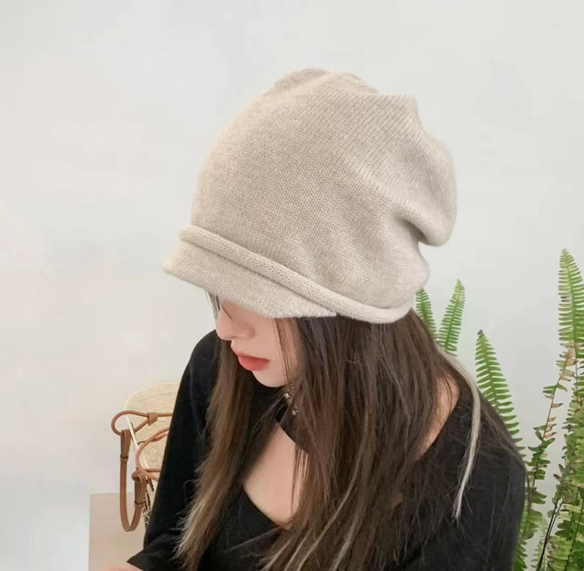 Women's Hats Autumn And Winter Thin Pile Hat Korean Style Fashion Face Small Pullover Knitted Hat Large Head Circumference Retro Cold Hat For Women_viptrois.com