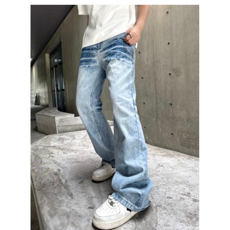 Vintage Washed Cracked Jeans For Men & Women – Relaxed Fit Light Blue Straight Leg High Street Casual Pants_viptrois.com