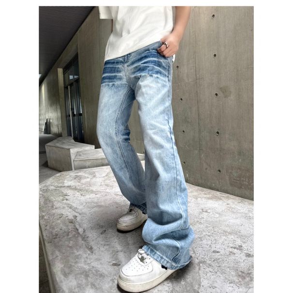 Vintage Washed Cracked Jeans For Men & Women – Relaxed Fit Light Blue Straight Leg High Street Casual Pants_viptrois.com