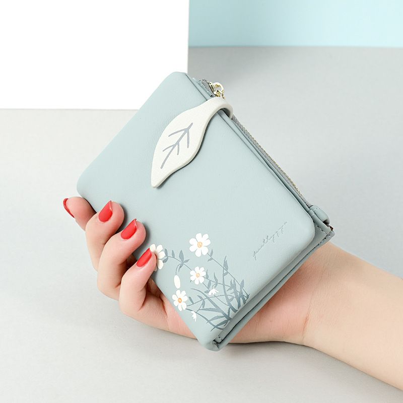 Wallet Card Cases Women's Short Creative Soft Leather Texture Small Wallet Multiple Card Slots Small Daisy Print Coin Purse_viptrois.com