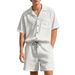 Men's Summer Casual Shirt And Shorts Set Loose Fit Simple Americana Corduroy Short Sleeved Suit American Style_viptrois.com