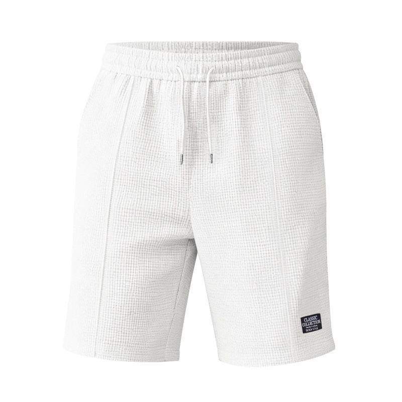 Men's Clothing Men's Summer Waffle Casual Shorts Drawstring Elastic Waist Loose Fit Beach Shorts With Pocket Five Point Pants_viptrois.com