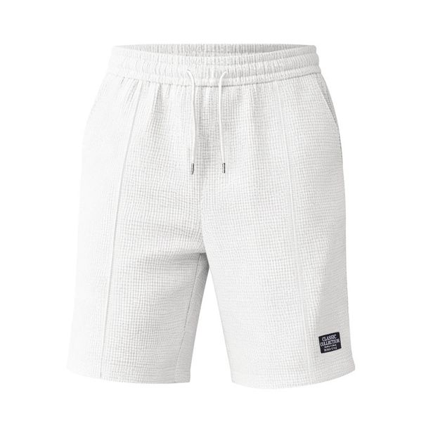Men's Clothing Men's Summer Waffle Casual Shorts Drawstring Elastic Waist Loose Fit Beach Shorts With Pocket Five Point Pants_viptrois.com